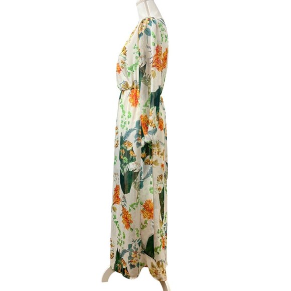 Floral Maxi Dress With Long Sleeves & Elastic Waist New Look Size S White/Multi - Picture 2 of 12